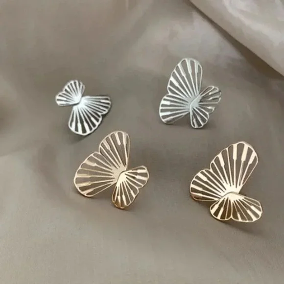 925 Sterling Silver Butterfly Wings Jacket Stud Earrings (Silver or Gold) - Picture 2 of 11